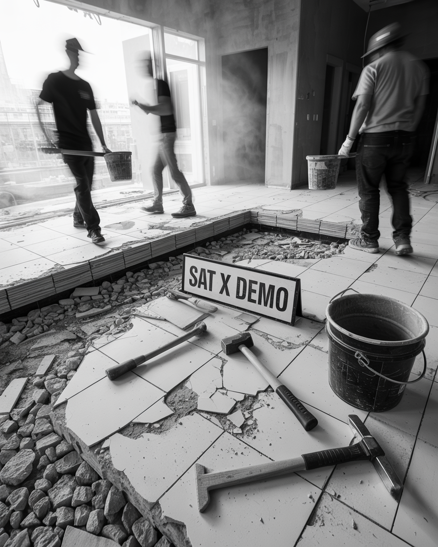Workers performing interior strip out demolition