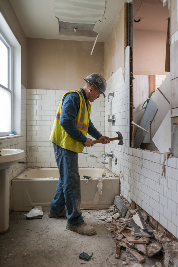 SAT X DEMO exper working on Bathroom Demolition in San Antonio Main City a Residential Home