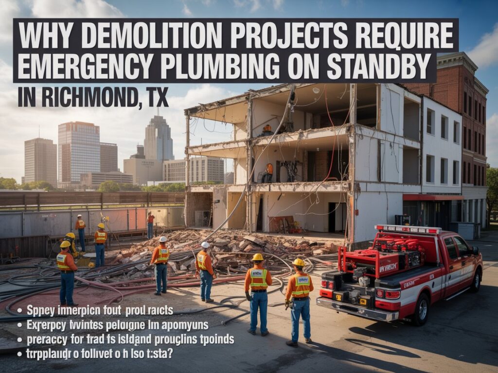 Why Demolition Projects Require Emergency Plumbing on Standby in Richmond TX Demolition and renovation projects are exciting. You're transforming your Richmond home, updating outdated spaces, or completely reimagining your property. But beneath the surface of those walls you're tearing down lies a network of plumbing that's been in place for years, sometimes decades. One wrong swing of a sledgehammer, one miscalculated cut, or one unexpected discovery can turn your renovation dream into a plumbing nightmare. Water gushing from broken pipes. Sewage backups. Flooding that damages floors, walls, and belongings. These aren't rare occurrences during demolition work. They're predictable risks that smart contractors and homeowners plan for before the first wall comes down. After responding to countless emergency calls from Richmond homeowners mid-renovation, I can tell you that having professional plumbing support on standby isn't optional for demolition projects. It's essential protection that prevents minor incidents from becoming catastrophic disasters. Let me walk you through why demolition work and plumbing emergencies go hand in hand, and how to protect your Richmond property during construction. The Hidden Plumbing Risks in Every Demolition Project When you look at a wall scheduled for demolition, you see drywall, studs, and maybe some old insulation. What you don't see is the plumbing running behind it. Supply lines bringing fresh water. Drain lines carrying wastewater. Vent stacks managing sewer gases. All hidden from view until demolition exposes them. Outdated Plumbing Maps and Missing Documentation Many Richmond homes, especially in established neighborhoods like Pecan Grove and older sections near downtown, have plumbing configurations that don't match original blueprints. Previous owners made changes. Handymen rerouted pipes. Updates happened without proper documentation. Demolition crews can't avoid what they don't know exists. That supply line that was supposed to be three feet to the left? It's actually right where the sledgehammer just struck. That drain pipe marked on 30 year old plans? It was moved during a kitchen remodel in 2005, and nobody updated the drawings. These surprises happen constantly during demo work. Without immediate access to emergency plumbing Richmond TX services, a simple mistake turns into hours of water damage while you scramble to find help. Aged and Fragile Pipe Materials Richmond's older homes often contain plumbing materials that were standard decades ago but are fragile by today's standards. Galvanized steel pipes corrode from the inside out. Cast iron drain lines become brittle with age. Even copper pipes can develop weak spots after years of use. Demolition creates vibrations and impacts throughout your home's structure. Walls coming down, floors being torn up, heavy equipment moving through spaces, all of this can stress old plumbing to the breaking point. A pipe that's been holding steady for 40 years might finally give out when demolition shakes the house. It's not anyone's fault. It's just the reality of working with aged infrastructure during construction projects. Accidental Strikes and Cuts Even with careful planning and experienced crews, accidents happen. Saw blades cut deeper than intended. Pry bars slip. Heavy materials fall in unexpected directions. When any of these accidents involve plumbing, the results are immediate and potentially devastating. A cut water supply line can release gallons of water per minute. In the time it takes to locate the main shutoff valve, hundreds of gallons can flood your property. Cutting into a drain line releases sewage and creates health hazards that require professional remediation. Construction sites move fast. Demolition crews work efficiently, removing materials quickly. That speed is great for keeping projects on schedule, but it also means plumbing accidents escalate rapidly without immediate professional response. Real Demolition Disasters We've Responded To Let me share some actual emergency calls we've handled at Temper Mechanical Air & Heat LLC during Richmond demolition projects. These aren't worst case scenarios. They're typical examples of what happens when plumbing emergencies strike during construction. The Kitchen Remodel Water Disaster A homeowner in Sugar Land decided to update their 1980s kitchen. The demolition crew was removing the old sink and countertops when they accidentally damaged the main water supply line running through the wall. Water immediately began flooding the kitchen. The homeowner tried shutting off the under-sink valves, but those only controlled the fixture lines, not the damaged main supply. By the time they located and closed the whole house shutoff, water had spread throughout the kitchen, into the adjacent dining room, and started seeping into the basement. Our emergency response team arrived within 45 minutes, assessed the damage, and implemented temporary solutions while we scheduled proper repairs. But the water damage to flooring, drywall, and cabinetry that had already been purchased for the remodel added thousands to the project cost. If emergency plumbing services had been on standby before demolition started, we could have responded within minutes instead of hours, dramatically reducing water damage. The Bathroom Renovation Sewage Backup A Richmond family was renovating their master bathroom. During demolition of the old shower, the crew accidentally broke a drain line hidden in the wall. Nobody noticed immediately because the damage wasn't obvious. Two days later, when other bathrooms in the house were being used, sewage began backing up through the broken pipe into the wall cavity behind the demolished shower area. The smell alerted the homeowners that something was seriously wrong. The contaminated wall cavity required complete remediation. Insulation needed removal and replacement. Framing had to be treated for bacteria. The project timeline extended by two weeks, and costs ballooned because of the sewage contamination. Professional plumbing inspection before and during demolition would have identified the damaged line immediately, preventing the sewage backup entirely. The Whole House Renovation Surprise A contractor was managing a complete renovation of an older Richmond home. Demolition was progressing smoothly until they removed a section of flooring and discovered a slow leak that had apparently been happening for months, possibly years. The leak had rotted floor joists, created mold growth in the subfloor, and compromised the structural integrity of that section of the house. What started as cosmetic renovation suddenly required structural repairs, mold remediation, and extensive plumbing replacement. The homeowner had no idea the leak existed. It was completely hidden until demolition exposed it. Having plumbing professionals involved from the start would have allowed for comprehensive inspection that caught the leak before demolition began. How Professional Contractors Prevent Plumbing Disasters Experienced contractors who regularly handle Richmond demolition and renovation projects know that plumbing protection isn't an afterthought. It's part of the pre-construction planning process. Pre-Demolition Plumbing Inspection Before any walls come down, professional plumbing inspection identifies exactly where supply lines, drain lines, and vent stacks run throughout the areas being demolished. This involves reviewing available plans, but more importantly, it involves physical inspection and sometimes camera investigation. Modern pipe cameras can travel through drain lines showing exactly where pipes run, what condition they're in, and whether there are existing problems that demolition might exacerbate. Knowing precisely where plumbing exists allows demolition crews to work carefully around critical lines and prepare contingency plans for areas where accidental damage is most likely. Strategic Shutoff Points Part of plumbing preparation involves identifying and testing shutoff valves throughout the house. Which valve controls water to the kitchen? Is there a shutoff for the bathroom cluster? Does the main shutoff actually work, or has it seized from years of disuse? Before demolition starts, these valves get tested and, if necessary, replaced. When accidents happen, crews know exactly which valve to close to stop water flow immediately without shutting down the entire house. Protective Measures for Existing Plumbing In some cases, plumbing that's staying in place needs physical protection during demolition. Supply lines might get temporarily capped and drained. Drain lines might get covered with protective barriers. Exposed pipes in demolition areas get marked clearly so crews can work around them. These protective measures seem like extra steps, but they prevent the majority of accidental damage that would otherwise occur during aggressive demolition work. On-Site Emergency Response Plan Professional projects establish clear emergency protocols before demolition begins. Everyone on site knows where shutoff valves are located. They know who to call if plumbing damage occurs. They have 24/7 plumber near me contact information readily available, not something they need to search for while water floods the property. At Temper Mechanical Air & Heat LLC, we work with contractors and homeowners to establish these response plans. When we're on standby for a demolition project, our team knows the property layout, understands the scope of work, and can respond immediately if issues arise. Why Richmond Demolition Projects Face Unique Challenges Richmond's housing stock and climate create specific plumbing vulnerabilities during demolition that other areas might not face. Age and Construction Style of Richmond Homes Many Richmond homes were built between the 1970s and 1990s. That means plumbing systems are 30 to 50 years old, approaching or exceeding their expected lifespan. Demolition work on these homes almost always reveals plumbing that needs updating even if it wasn't part of the original project scope. Construction methods from those decades also mean plumbing often runs in ways that modern codes wouldn't allow. Drain lines with insufficient slope. Venting that doesn't meet current standards. Supply lines that cross through areas where they're vulnerable to damage. Demolition exposes these issues, and responsible contractors address them rather than covering them back up. But that requires having plumbing expertise available during the demolition phase, not waiting until problems surface mid-project. Texas Climate Impact on Plumbing Richmond's heat and humidity affect plumbing materials over time. Plastic components become brittle. Rubber seals dry out and crack. Corrosion accelerates in our humid environment. These aging effects mean pipes that look fine on the outside might be fragile internally. The stress of demolition can be the final push that causes failure. Additionally, many Richmond homes have experienced freeze events over the years. Even if pipes didn't burst during those freezes, they may have developed micro-cracks that remained stable until demolition vibrations worsened them. What Homeowners Should Demand from Contractors If you're planning demolition or renovation work on your Richmond property, here's what you should expect from professional contractors regarding plumbing protection: Comprehensive Pre-Demo Inspection Insist on plumbing inspection before demolition begins. This should include visual inspection, testing of shutoffs, and camera investigation of drain lines in demolition areas when appropriate. Clear Emergency Contact Protocol Know who the contractor calls if plumbing damage occurs. If they don't have established relationships with emergency plumbing services, that's a red flag about their experience level. Documented Plumbing Locations Contractors should document where plumbing runs in areas being demolished. This might involve marking walls, taking photos, or creating simple diagrams that guide demolition crews. Standby Service Agreement For major demolition projects, establish a standby agreement with a plumbing company like Temper Mechanical. This ensures immediate response if problems occur, rather than scrambling to find help during an emergency. Insurance and Liability Coverage Verify that contractors carry adequate insurance covering plumbing damage during demolition. This protects you financially if accidents occur. The Cost of Prevention vs. Emergency Response Homeowners often hesitate about the cost of having plumbing professionals involved throughout demolition projects. Let me put those costs in perspective. Pre-demolition plumbing inspection typically costs a few hundred dollars. Standby service agreements for the duration of a project might add another few hundred. These upfront investments feel like added expense on already costly renovation budgets. But consider the alternative. Emergency water damage from a broken supply line can easily cost $5,000 to $15,000 in remediation, repairs, and material replacement. Sewage backup contamination can double or triple those numbers. Project delays add thousands more in extended contractor costs and temporary housing if your home becomes unlivable. The relatively small investment in professional plumbing support throughout demolition prevents exponentially larger costs when things go wrong. Partner with Richmond's Trusted Plumbing Experts At Temper Mechanical Air & Heat LLC, we've supported countless demolition and renovation projects throughout Richmond, Sugar Land, Rosenberg, and Fort Bend County. We understand the plumbing challenges these projects create, and we provide the proactive support that prevents emergencies rather than just responding to them. Our services for demolition projects include comprehensive pre-demo plumbing inspection, standby emergency response during active demolition, immediate repair of accidental damage, and guidance on plumbing upgrades revealed during demo work. Whether you're a contractor managing a major renovation or a homeowner tackling a DIY project, having professional urgent plumbing services Richmond on your side protects your investment and keeps your project on track. Don't wait until water is flooding your property to find plumbing help. Contact Temper Mechanical Air & Heat LLC before your demolition project begins. We'll assess your plumbing, establish emergency protocols, and provide the expert support that turns potential disasters into smoothly managed situations. Call (346) 485-8142 today to discuss your demolition project and establish plumbing protection that gives you confidence throughout the renovation process. Your demolition project deserves professional plumbing support from start to finish. Let Temper Mechanical be your partner in protecting your Richmond home.